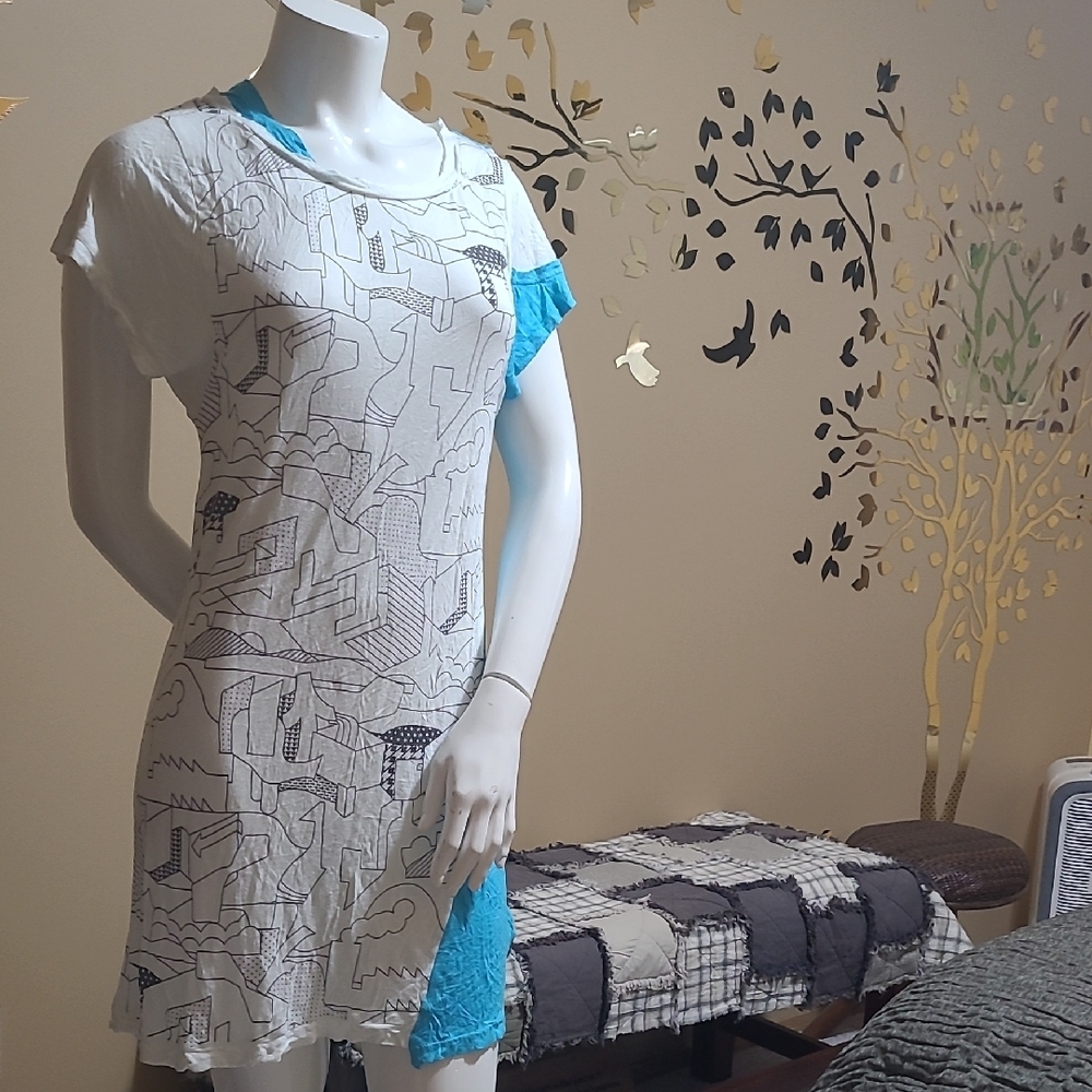 Boxfresh LTD Blue and Gray Graphic Print Streetwear Dress